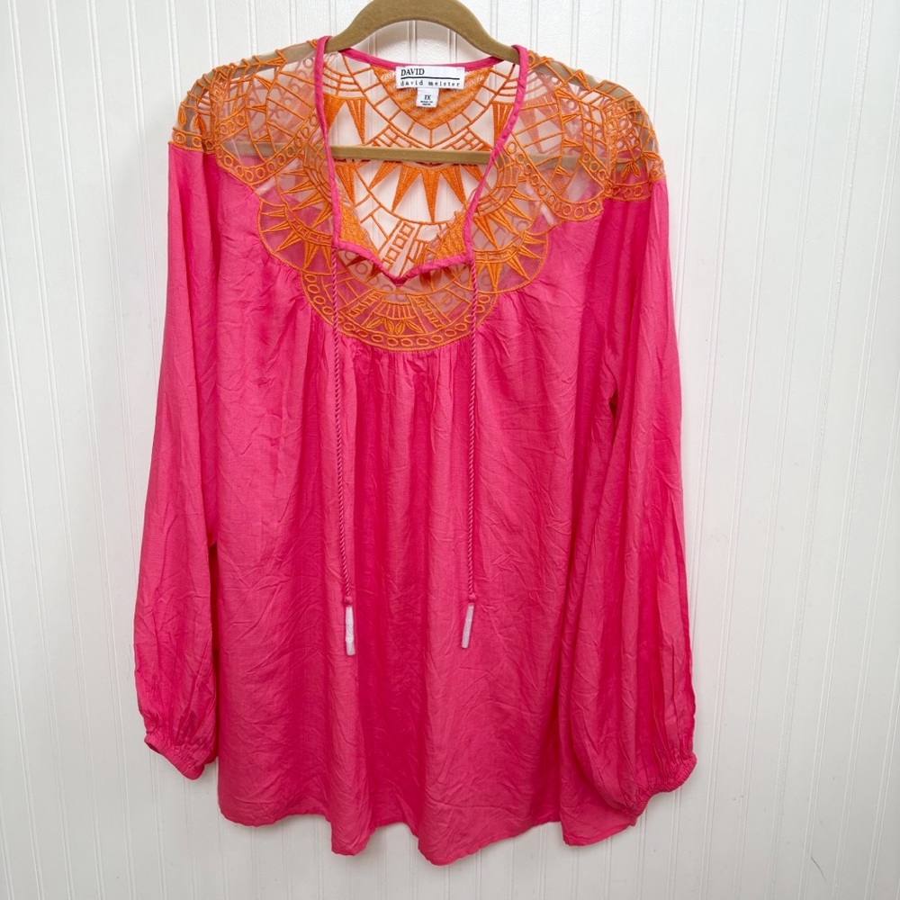 David Meister Bright Pink & Orange Cutout Blouse Women’s Plus Size 1X NEW